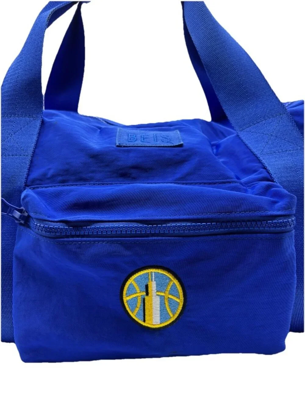 BÉIS The Sport Duffle Backpack Blue Overnight Travel Bag Basketball Patch
